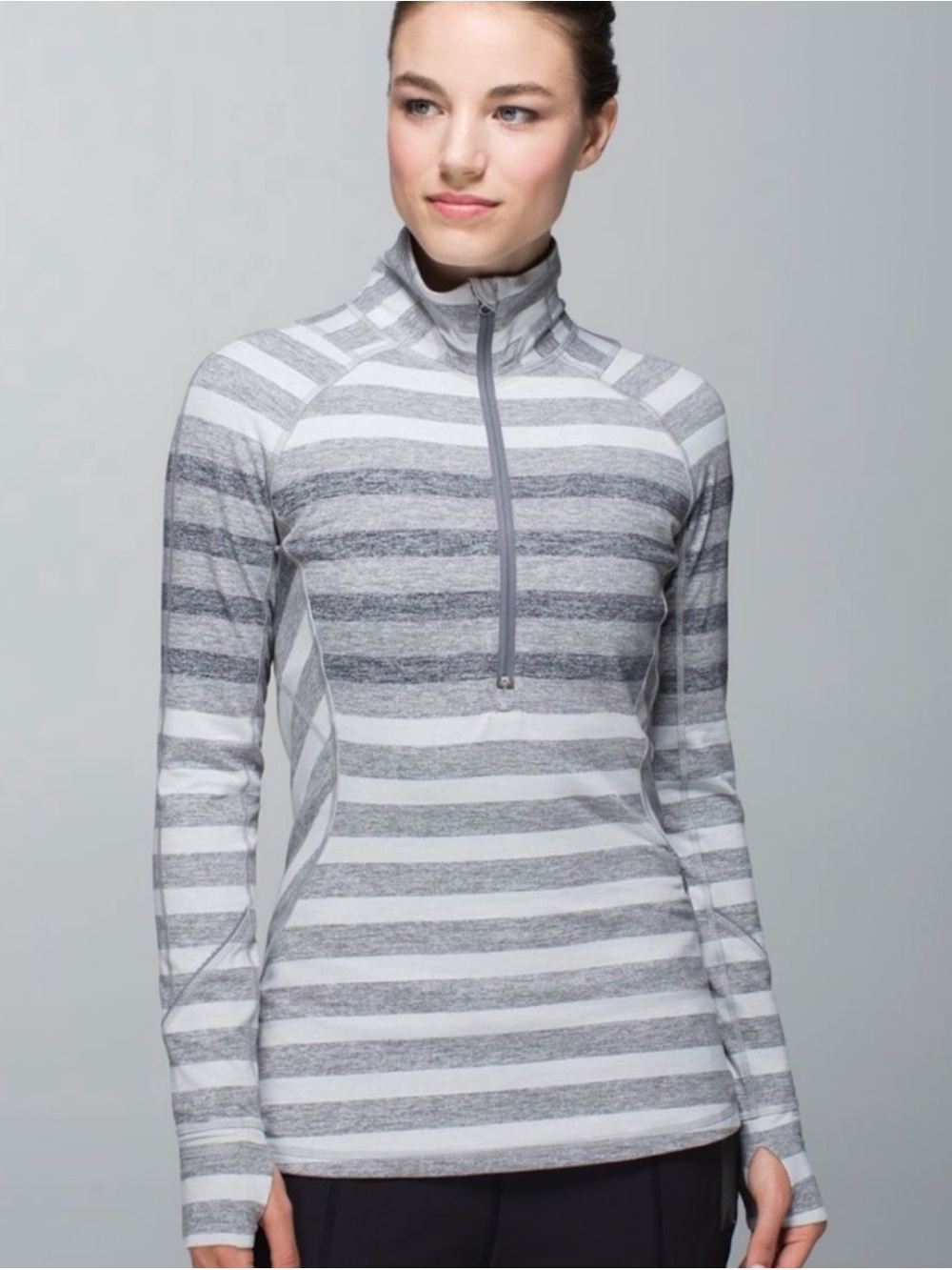 Lululemon Race Your Pace 1/2 Zip in the Marshmallow Stripe Heathered Slate Sz 4